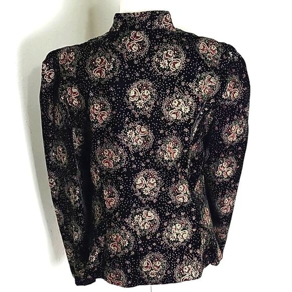 Another Thyme Vintage Black Velvet Jacket, Purple Roses & Dot Design, Sz Medium - Picture 8 of 10